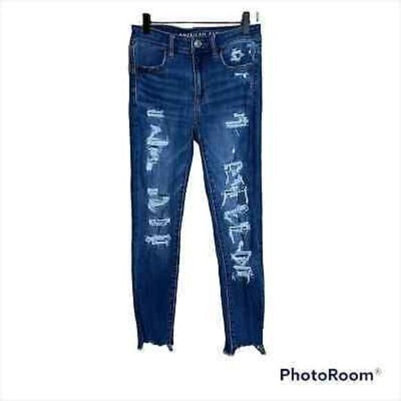 American Eagle womens distressed‎ high rise crop jeggings size 2 - Picture 1 of 5